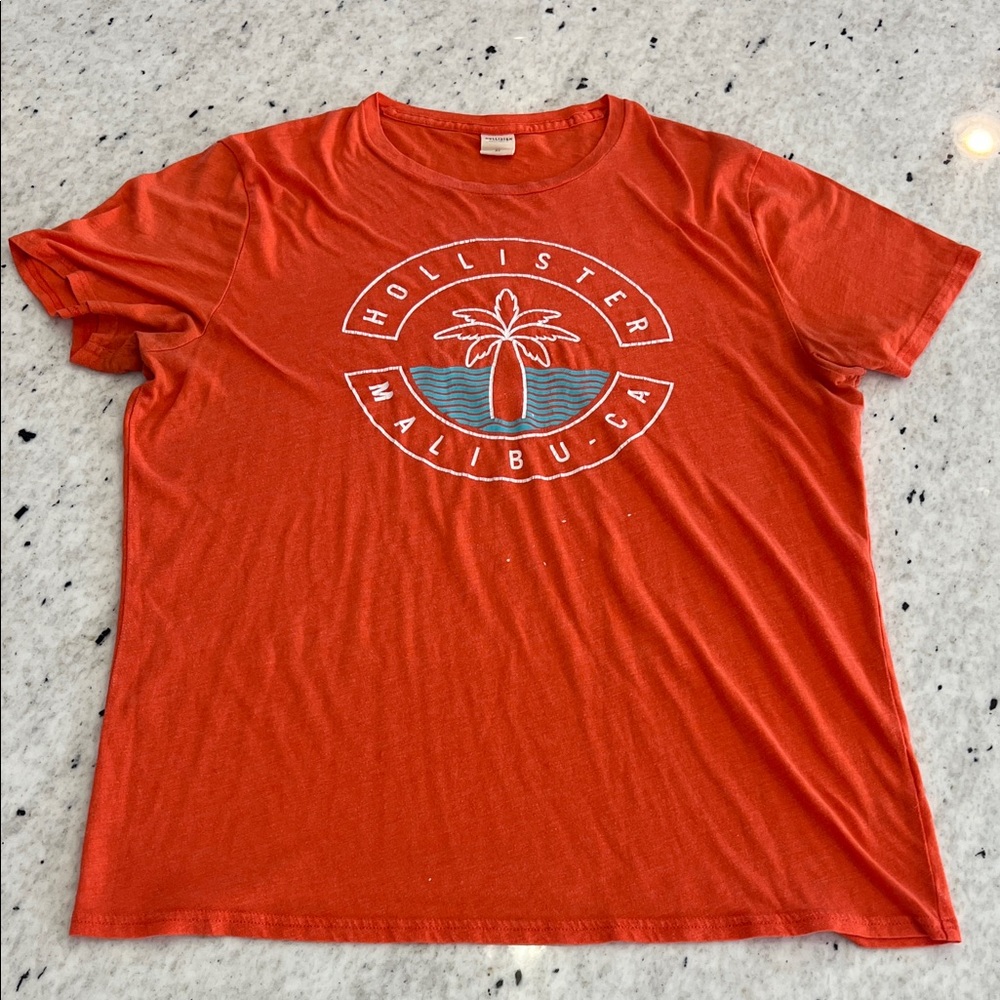Hollister Men's Orange Palm Tee Logo Tee Shirt